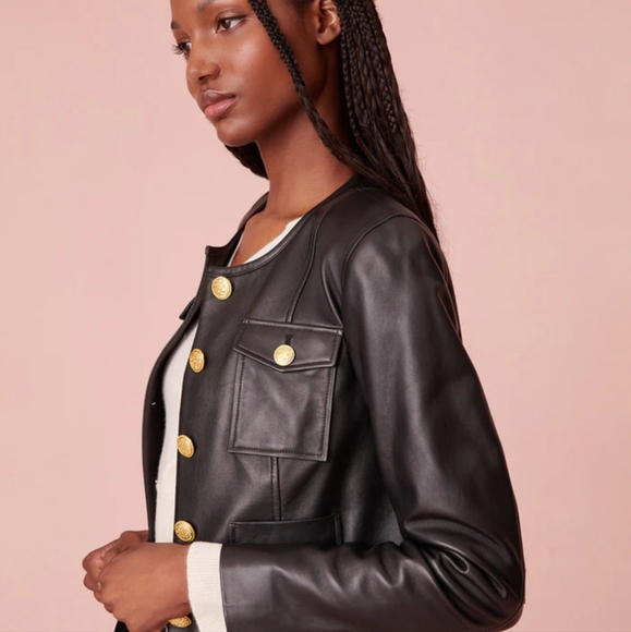 LOVESHACKFANCY Xander Cropped Lamb Leather Jacket Size 12 **FITS LARGE** NWT - Picture 5 of 16